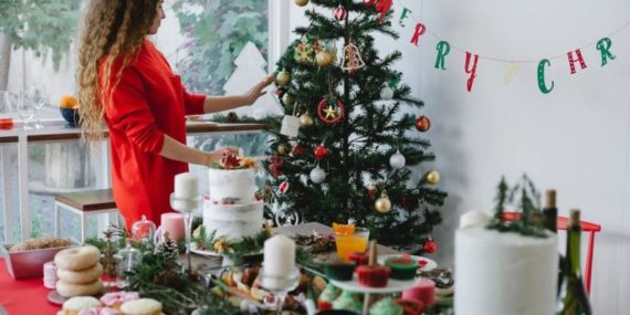 girl decorated tree